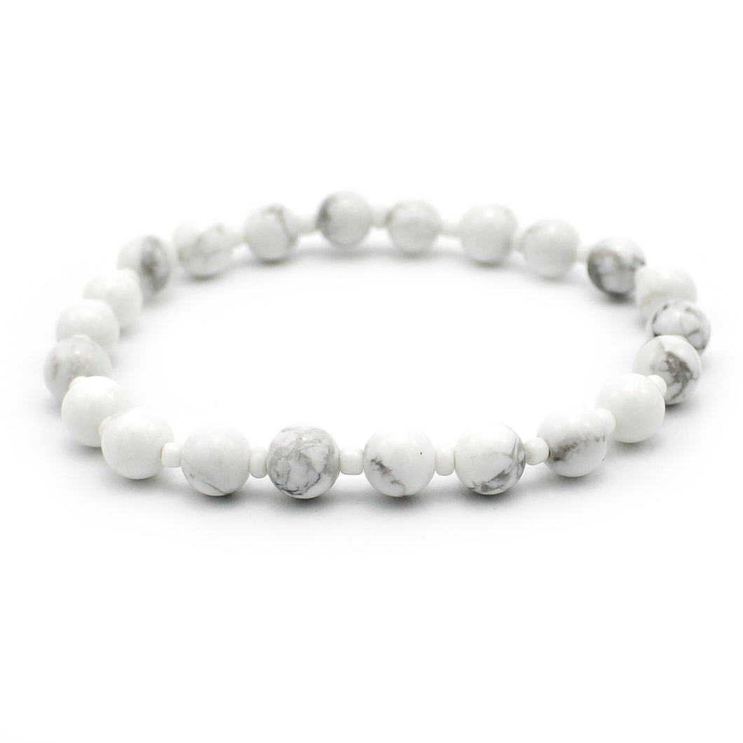 Bracciale unisex Howlite bianca 6 mm lisci