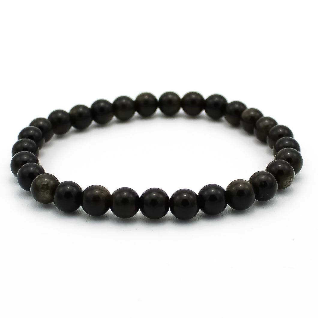 Bracciale unisex Ossidiana gold 6 mm lisci