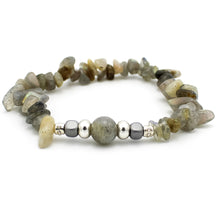 Carica l&#39;immagine nel visualizzatore di Gallery, Bracciale donna chips con lega, labradorite, ematite cubo e labradorite sfera
