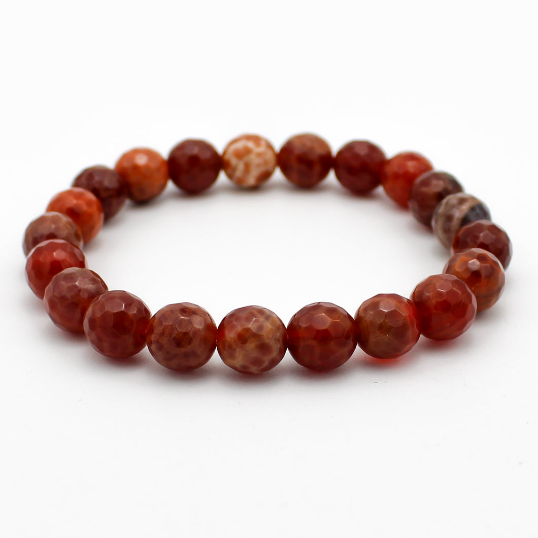 Bracciale unisex Agata di fuoco 8 mm sfaccettati