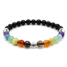 Carica l&#39;immagine nel visualizzatore di Gallery, Bracciale unisex Sette chakra con onice sfaccettato 6 mm e zama
