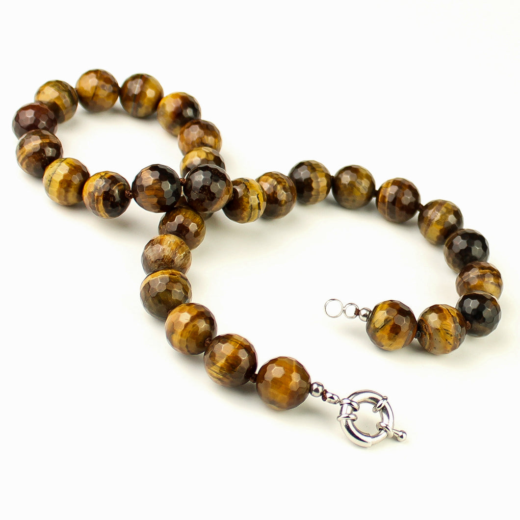 Collana girocollo occhio di tigre 14 mm sfaccettati