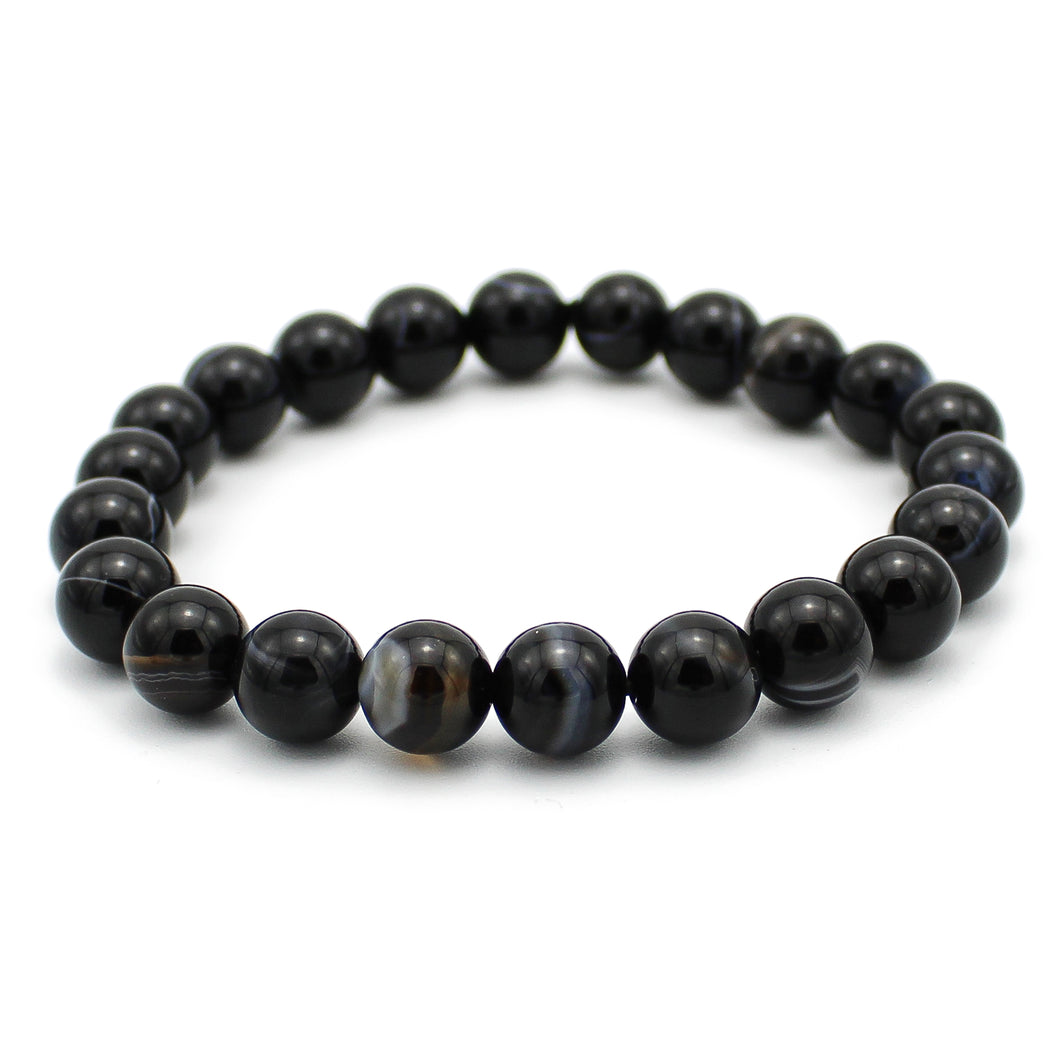 Bracciale unisex Agata nera 8 mm lisci