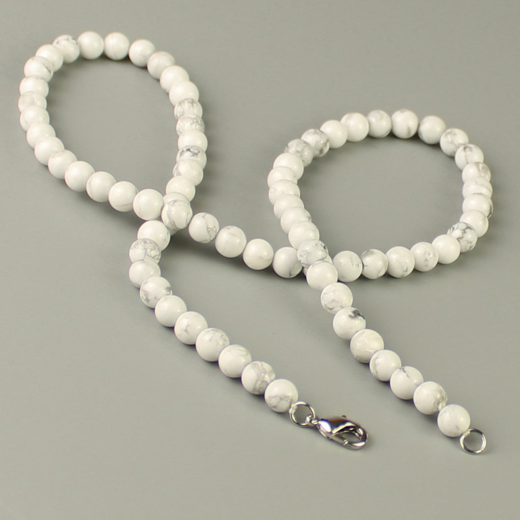 Collana girocollo howlite bianca 6 mm lisci