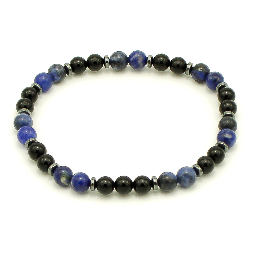 Bracciale uomo 6 mm onice nero, sodalite ed ematite