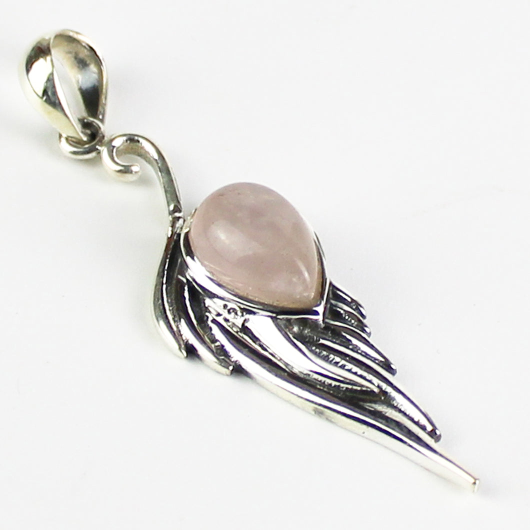 Ciondolo ala quarzo rosa e argento 925