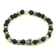 Carica l&#39;immagine nel visualizzatore di Gallery, Bracciale uomo 6 mm pietra lavica, ematite, pietra lavica bagno argento e zama
